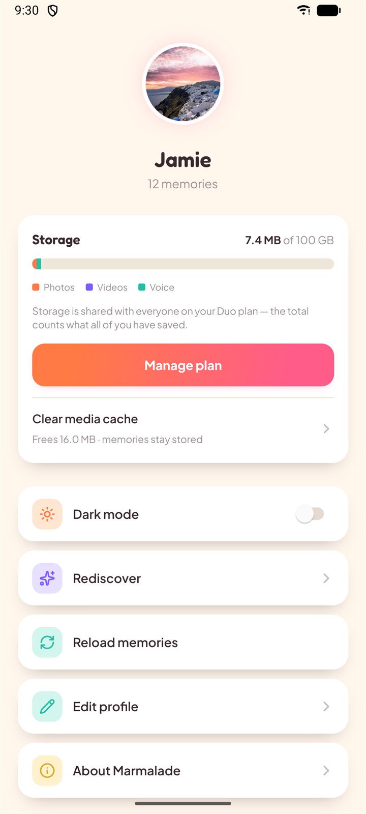 A profile on a Duo plan with pooled storage shared between two people